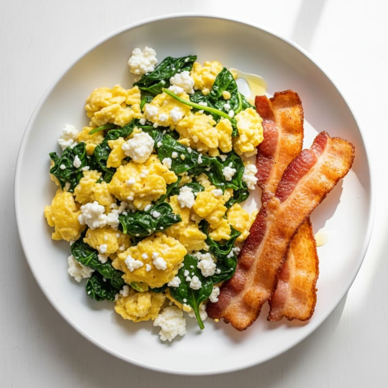 Cottage Cheese Scramble with Spinach and Turkey Bacon