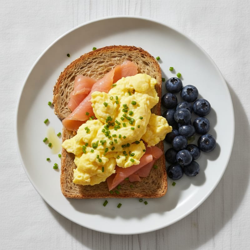 Scrambled Eggs with Smoked Salmon and Whole Grain Toast