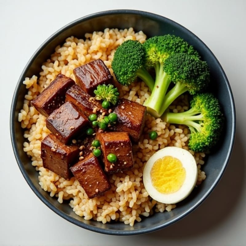 Garlic Ginger Beef and Roasted Broccoli Rice Bowl