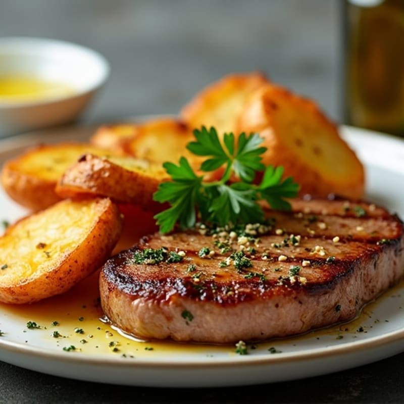 Garlic Butter Pan-Seared Steak with Crispy Roasted Potatoes