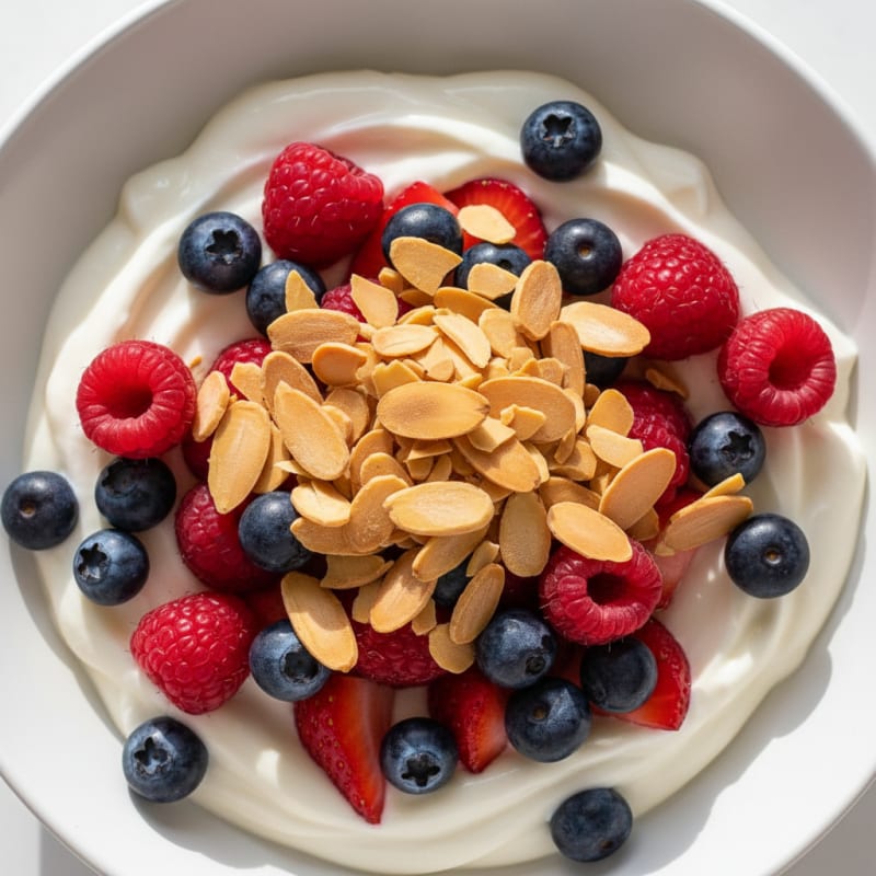 Greek Yogurt Protein Parfait with Mixed Berries and Almonds