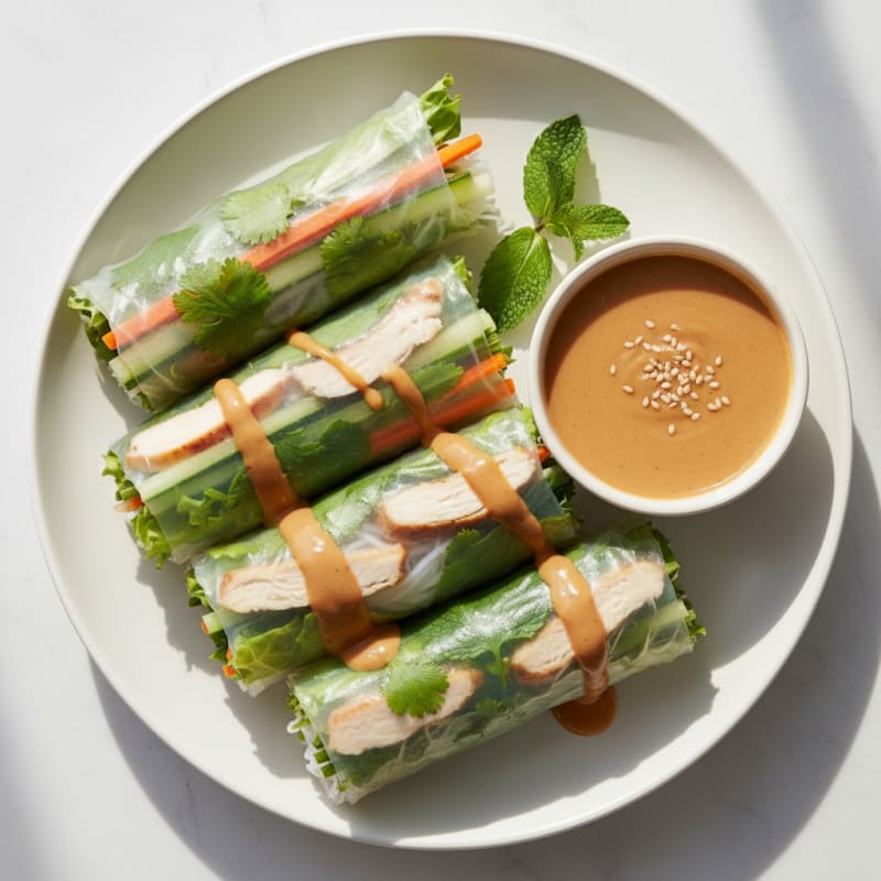 Vietnamese Chicken Summer Rolls with Peanut Sauce