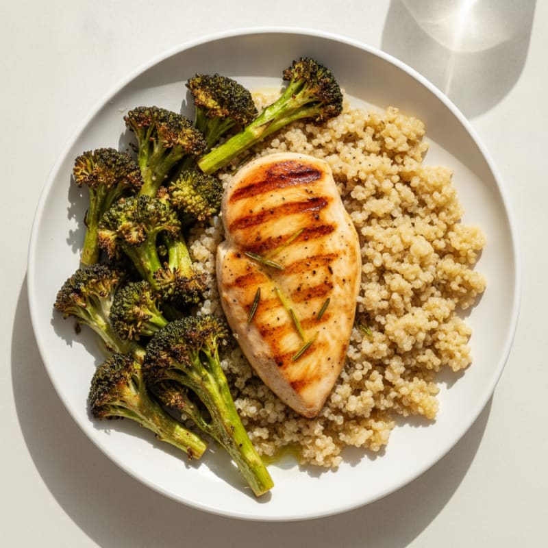 Grilled Chicken Breast with Quinoa and Roasted Broccoli