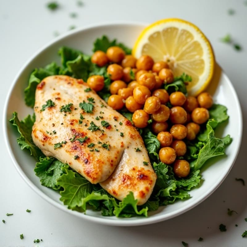 Lemon-Herb Chicken and Crispy Chickpea Salad with Fresh Greens