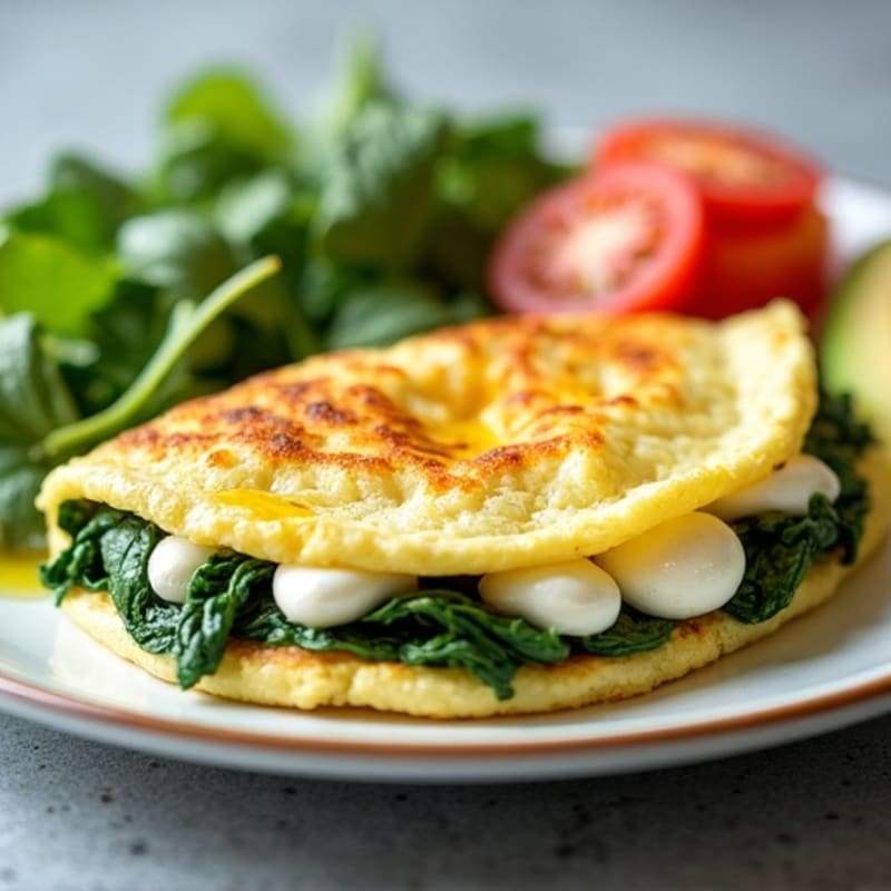 Egg White Spinach Omelet with Cottage Cheese and Sliced Tomatoes