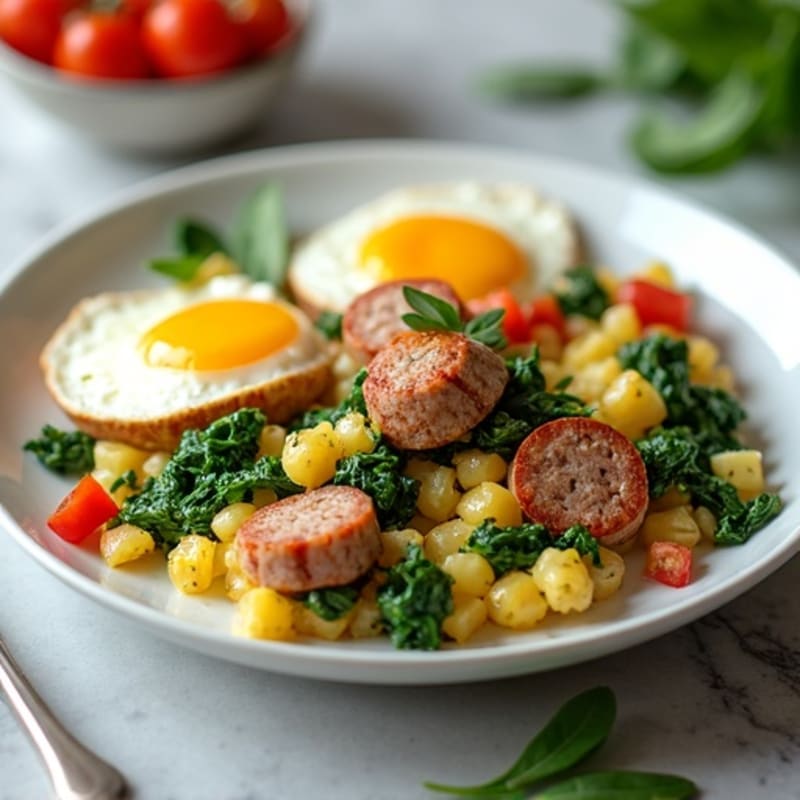 Egg White and Turkey Sausage Scramble with Spinach and Cottage Cheese