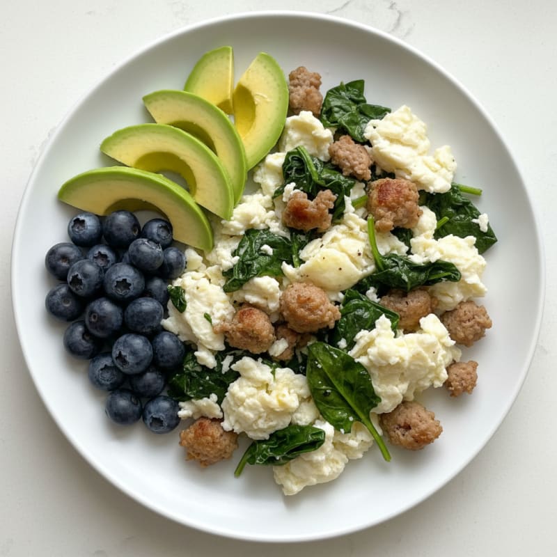Egg White Scramble with Turkey Sausage and Spinach