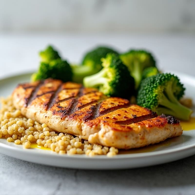 Grilled Chicken Breast with Quinoa and Roasted Broccoli