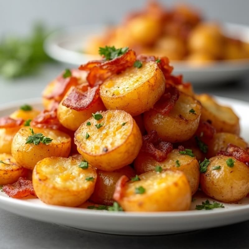 Crispy Roasted Potatoes with Smoky Turkey Bacon and Creamy Cheddar Sauce