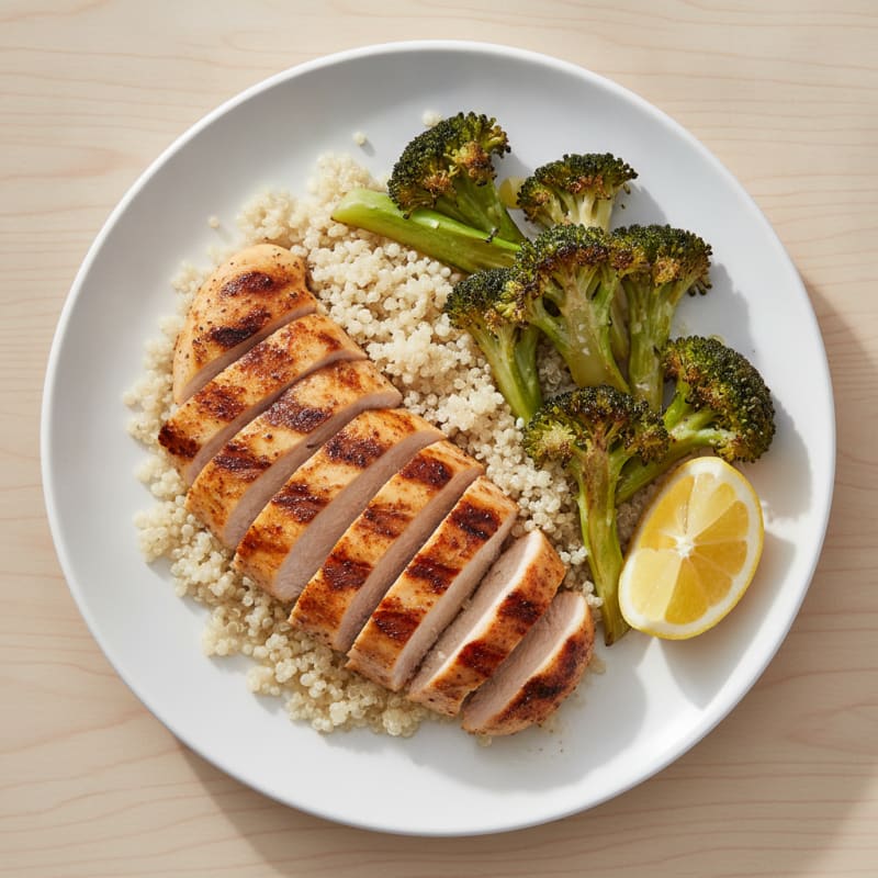 Grilled Chicken Breast with Quinoa and Roasted Broccoli