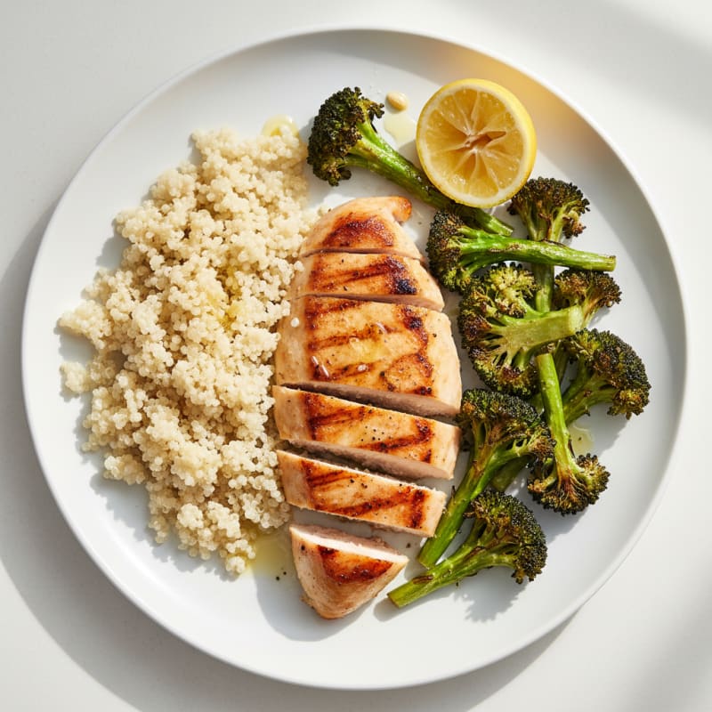 Grilled Chicken Breast with Quinoa and Roasted Broccoli