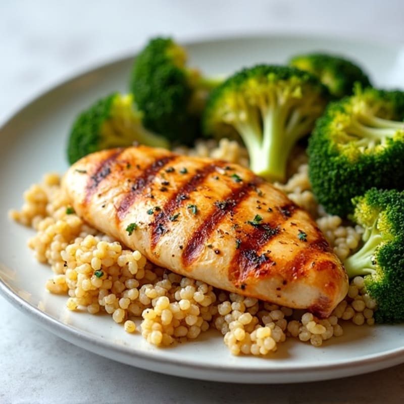 Grilled Chicken Breast with Quinoa and Roasted Broccoli