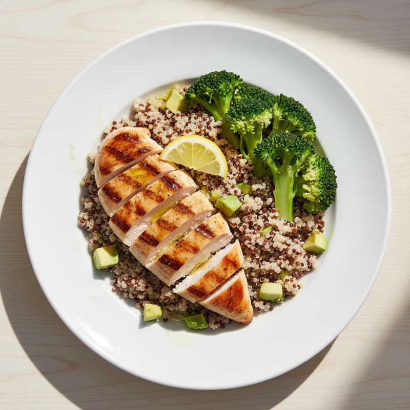 Grilled Chicken Breast with Quinoa and Steamed Broccoli