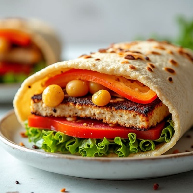 Fresh Rainbow Veggie Wrap with Hummus and Grilled Tempeh