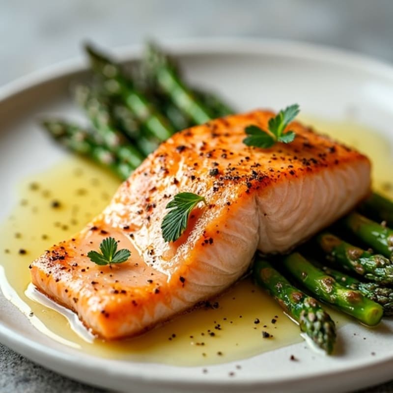 Lemon-Garlic Pan-Seared Salmon with Roasted Asparagus