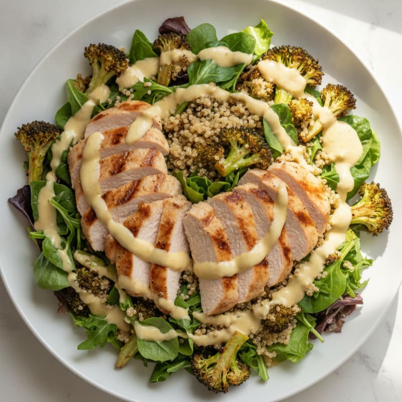 Grilled Turkey Breast Salad with Quinoa and Roasted Broccoli