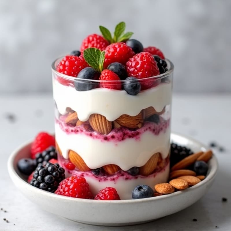 Greek Yogurt Protein Parfait with Mixed Berries and Almonds