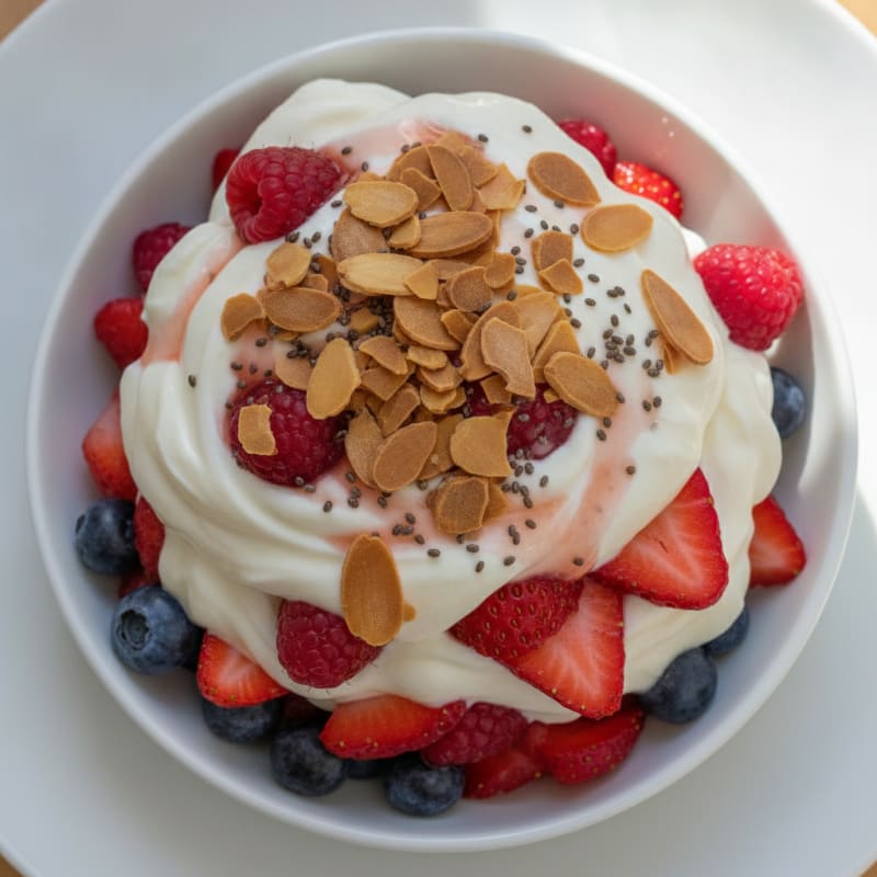 Greek Yogurt Protein Parfait with Mixed Berries and Almonds
