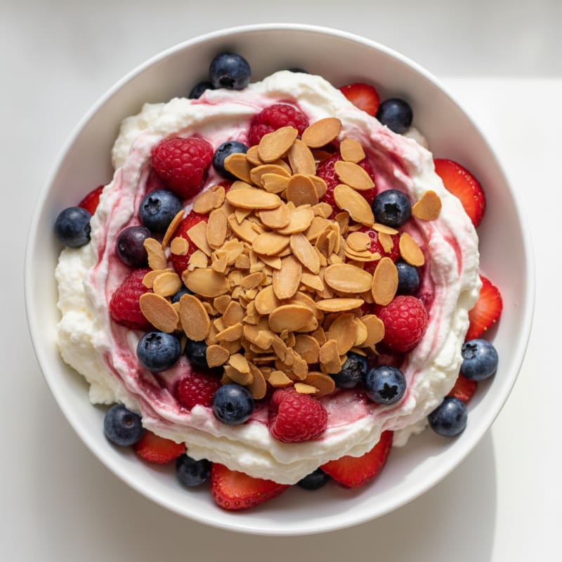 Greek Yogurt Protein Parfait with Mixed Berries and Almonds