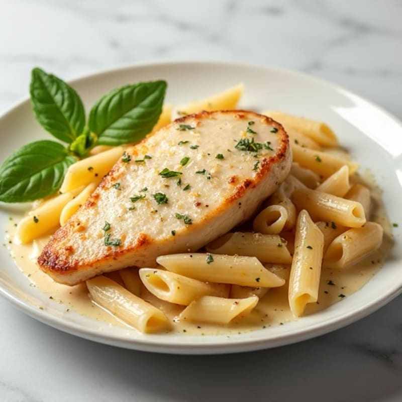 Chicken with Lighter Creamy Alfredo Pasta