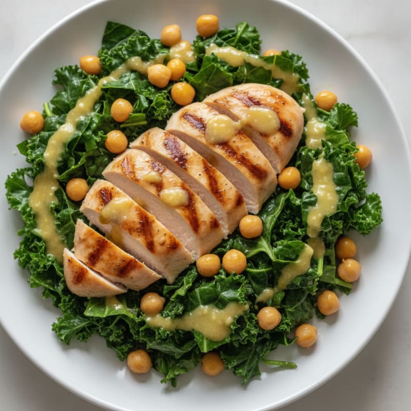 Grilled Chicken Breast with Kale and Chickpea Salad
