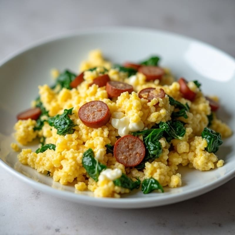 Egg White and Turkey Sausage Scramble with Spinach