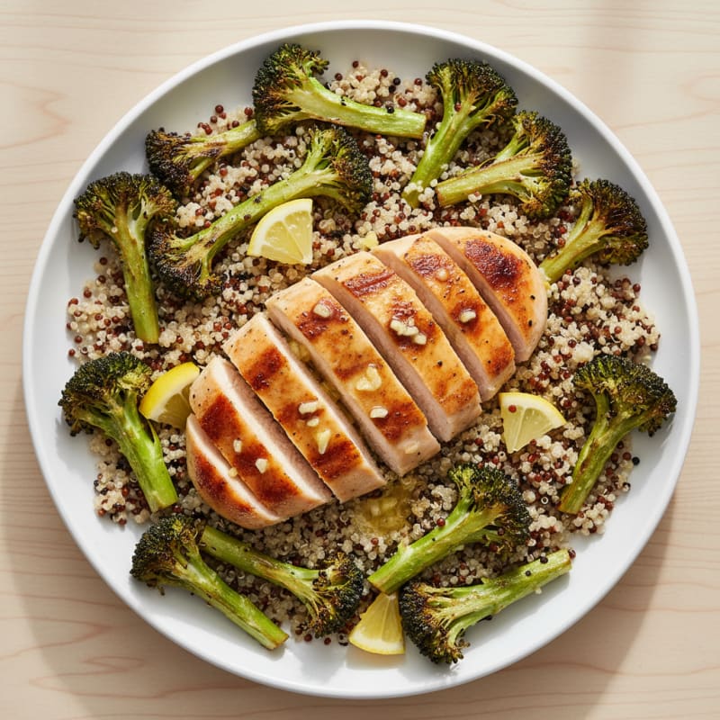 Grilled Chicken Breast with Quinoa and Roasted Broccoli