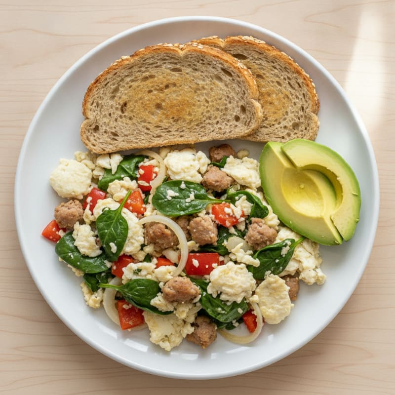 Egg White Veggie Scramble with Turkey Sausage