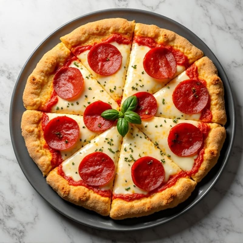 Cauliflower-Crust Pizza with Turkey Pepperoni and Melted Mozzarella