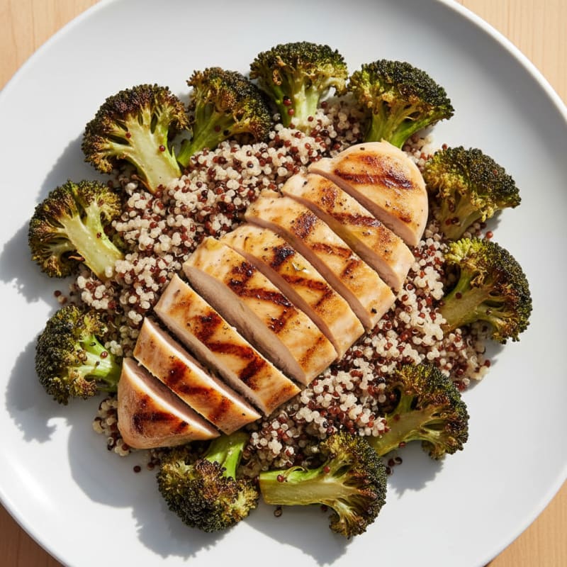 Grilled Chicken Breast with Quinoa and Roasted Broccoli