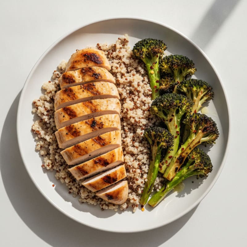 Grilled Chicken Breast with Quinoa and Roasted Broccoli