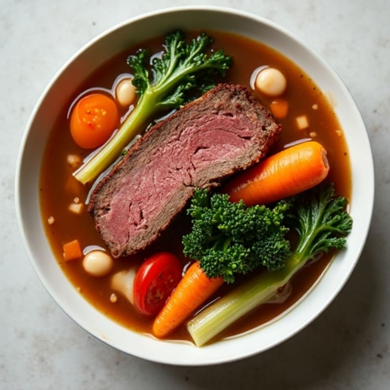 Slow-Cooked Beef and Hearty Vegetable Broth