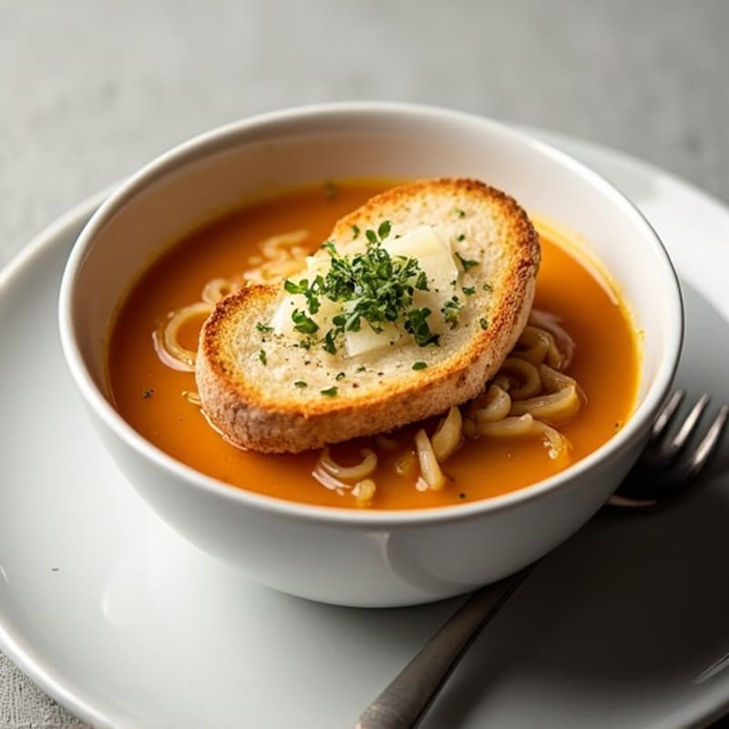 Lightened-Up French Onion Soup with Herb-Crusted Sourdough