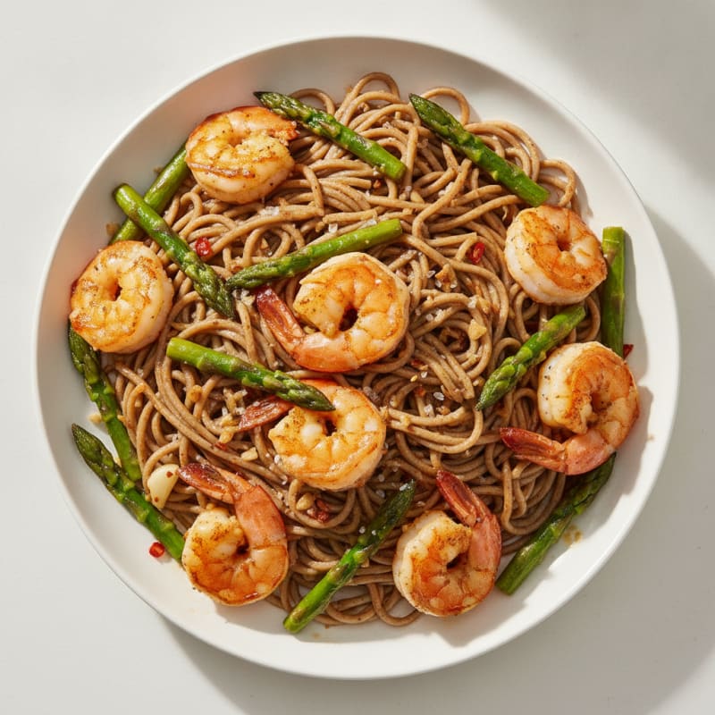 Garlic Noodles with Shrimp and Asparagus