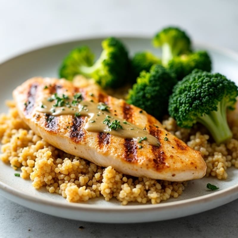 Grilled Chicken Breast with Quinoa and Roasted Broccoli