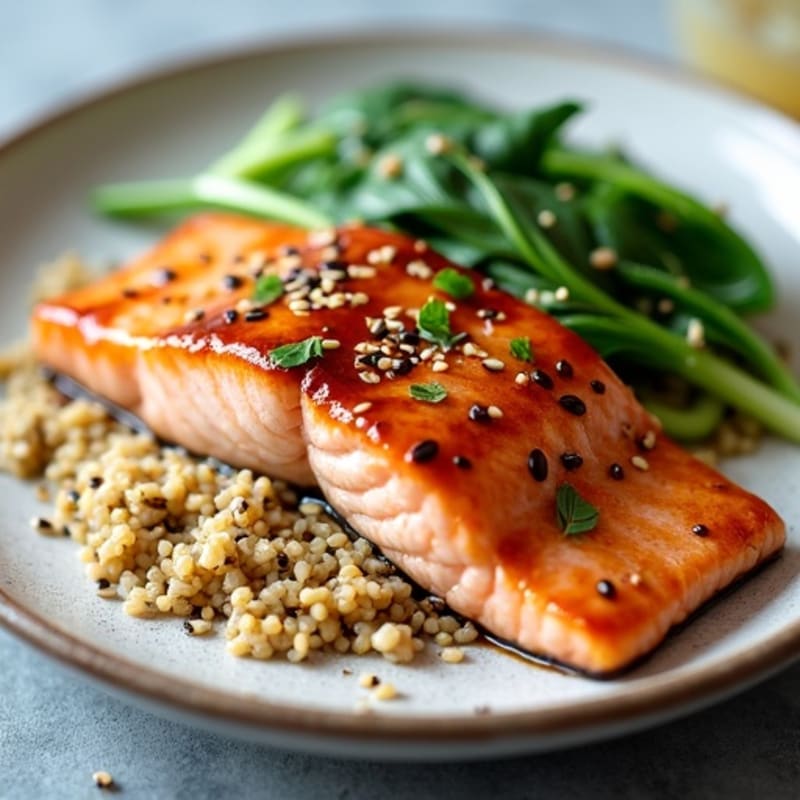 Ginger-Sesame Glazed Salmon with Asian Greens