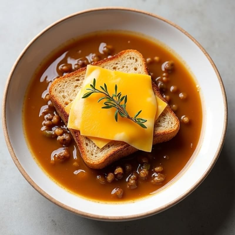 Healthy Caramelized Onion Soup with Crispy Whole Grain Cheese Toast