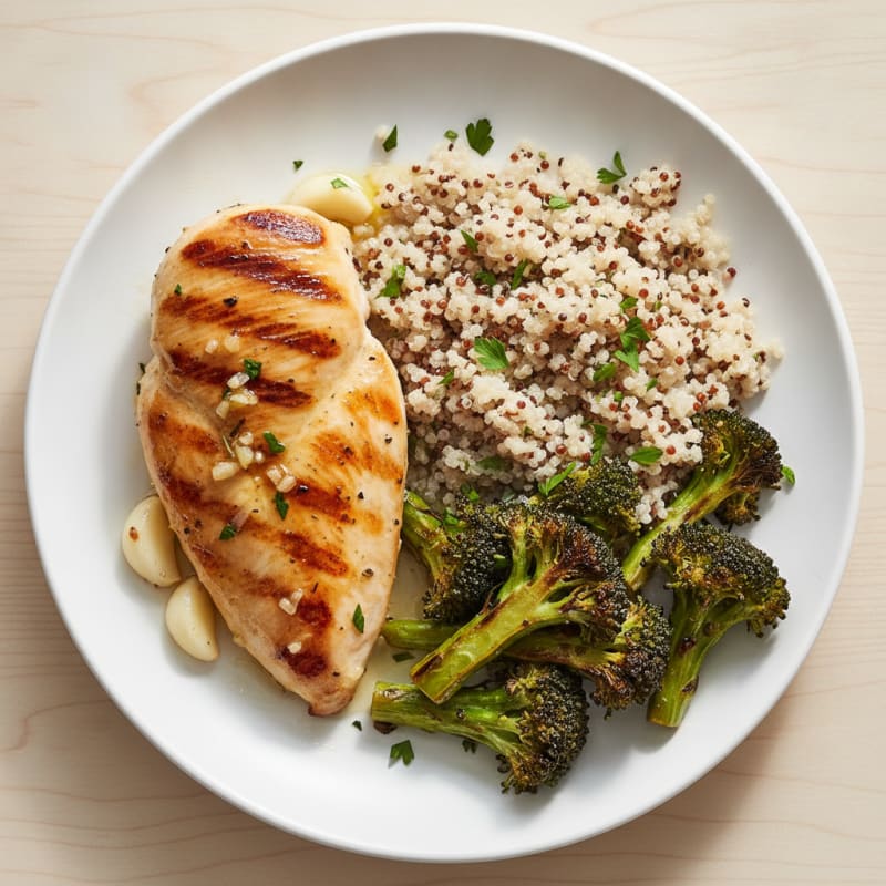 Grilled Chicken Breast with Quinoa and Roasted Broccoli
