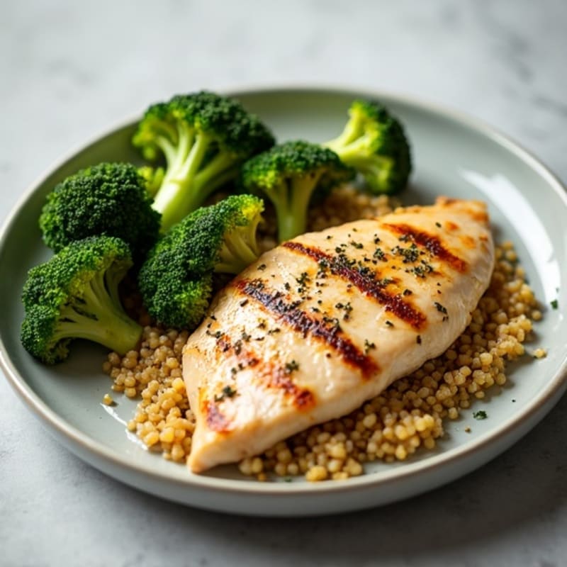 Grilled Chicken Breast with Quinoa and Roasted Broccoli