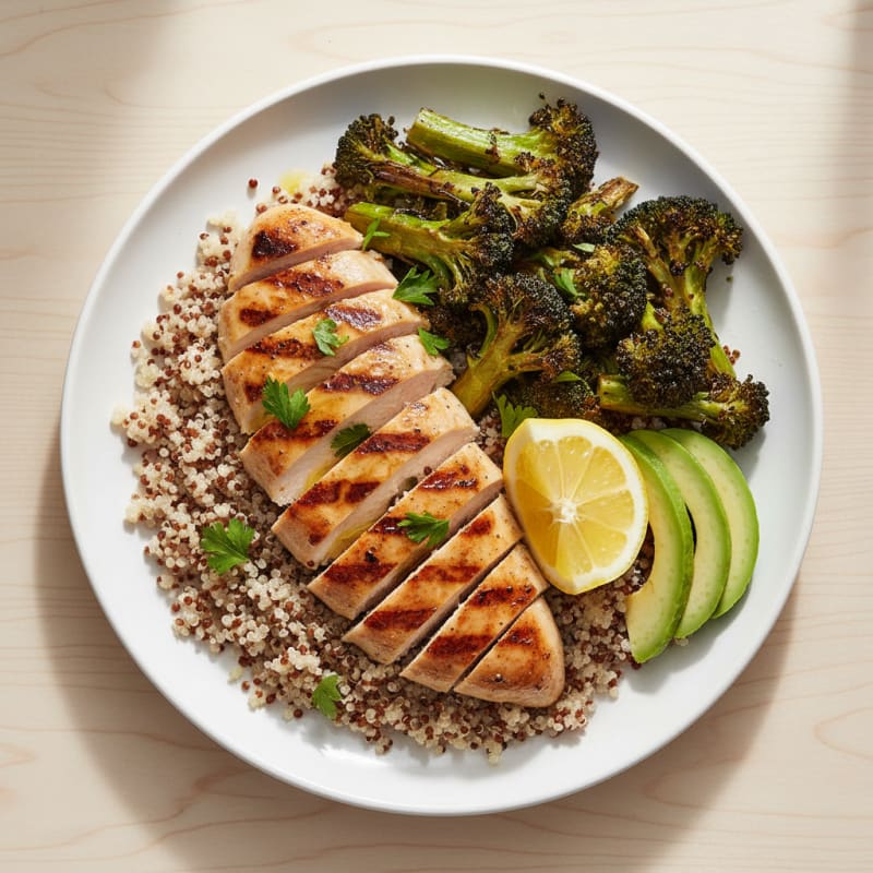Grilled Chicken Breast with Quinoa and Roasted Broccoli