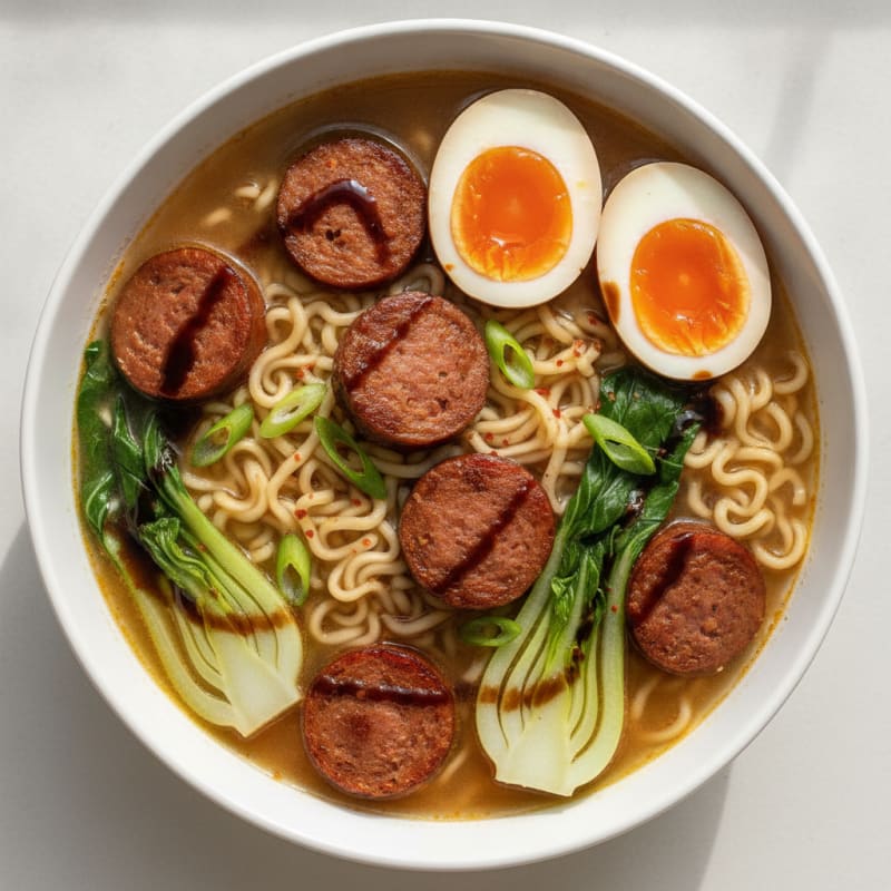 Andouille Sausage Ramen with Jammy Egg