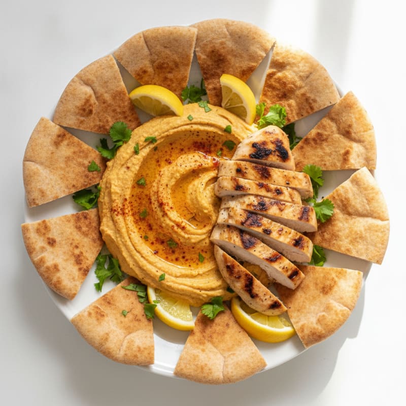 Roasted Red Pepper Hummus with Toasted Pita