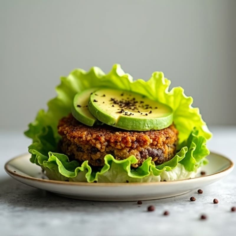 Crispy Lettuce-Wrapped Veggie Burger with Fresh Avocado