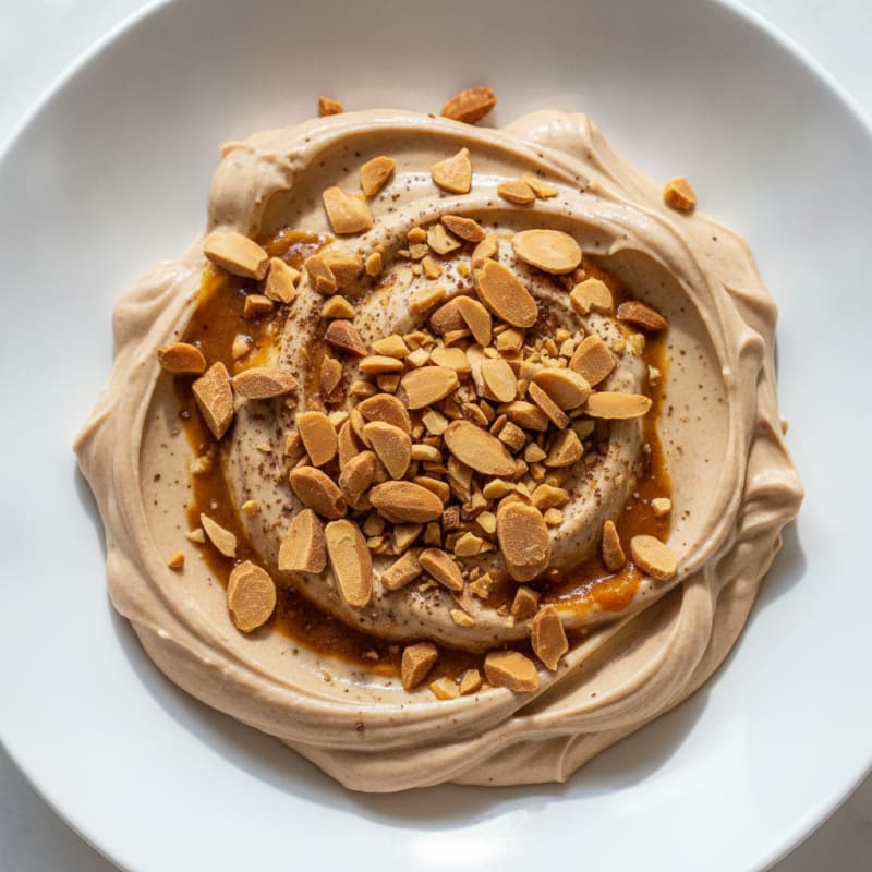 Creamy Protein Yogurt with Coffee and Chopped Almonds