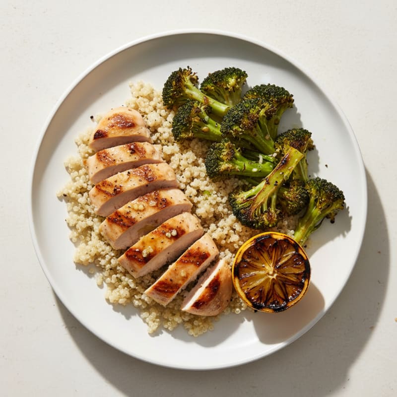 Grilled Chicken Breast with Roasted Broccoli and Quinoa