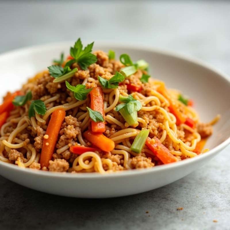 Spicy Peanut Noodles with Lean Ground Pork and Crisp Vegetables