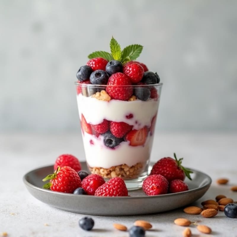 Greek Yogurt Protein Parfait with Mixed Berries and Almond Butter