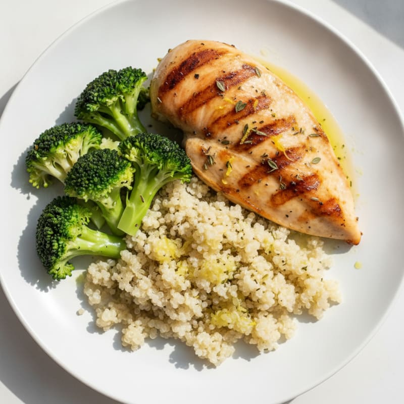 Grilled Chicken Breast with Quinoa and Steamed Broccoli