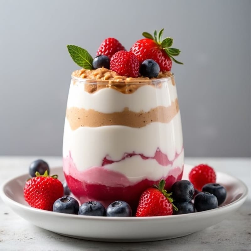 Greek Yogurt Protein Parfait with Mixed Berries and Almond Butter