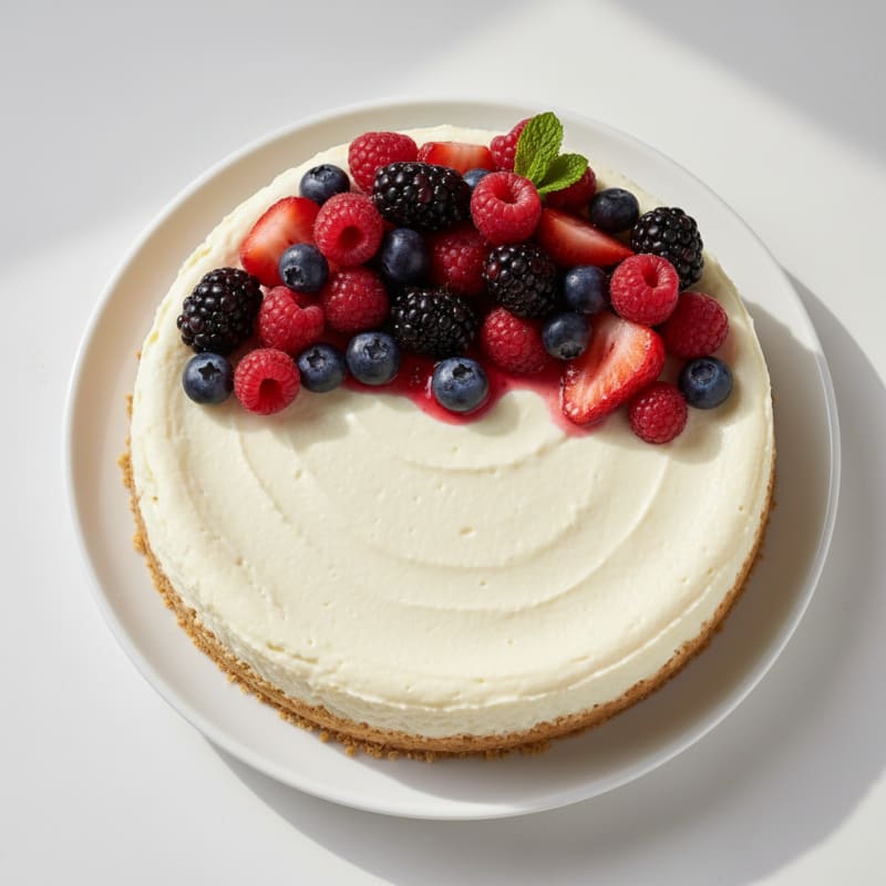 Silky Cottage Cheese Protein Cheesecake with Mixed Berries